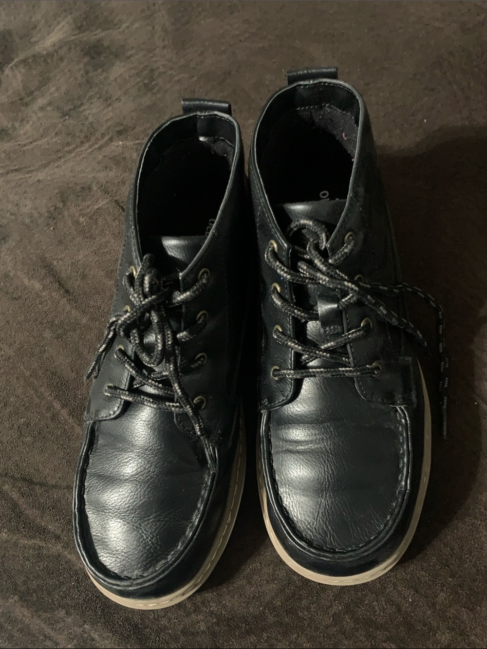 Old Navy Black Lace-Up Kids Dress Shoes with Tan Trim